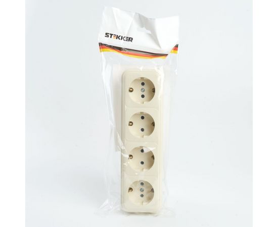 4-местная розетка STEKKER с заземляющим контактом, 250В, 16А, IP20, PST16-61-20 (RA 16-466-БЖ), слоновая кость 49052 – изображение 3