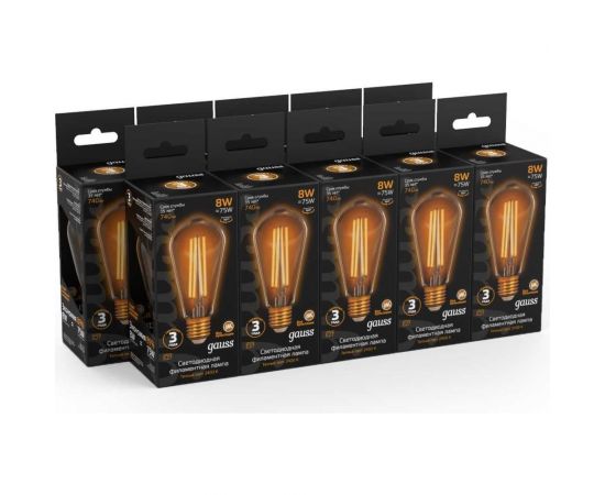 Лампа Gauss LED Filament ST64 E27 8W Golden 740lm 2400К 157802008 