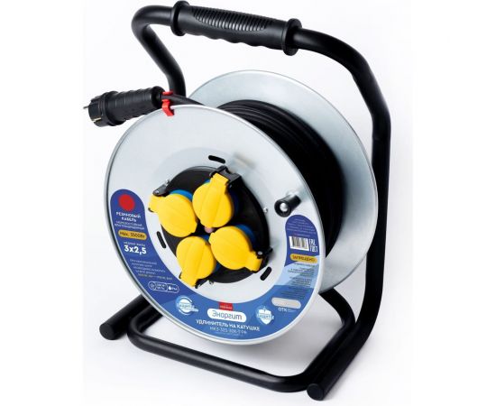 Удлинитель на металлической катушке энаргит мк3: кг 3x2,5 (50 метров, ip 44, с термодатчиком) МК3-325-50К-Т 