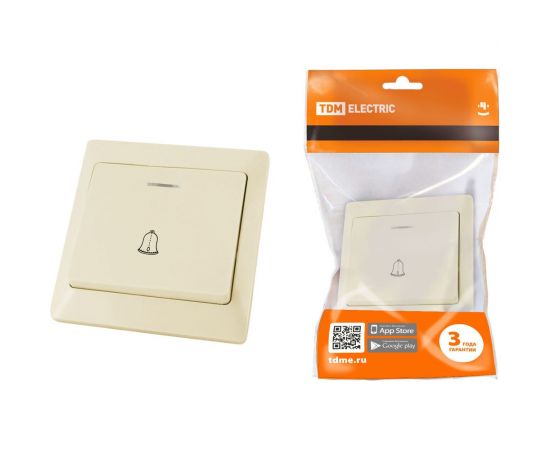 Кнопка для звонка TDM с подсветкой, слоновая кость Ильмень SQ1823-0108 