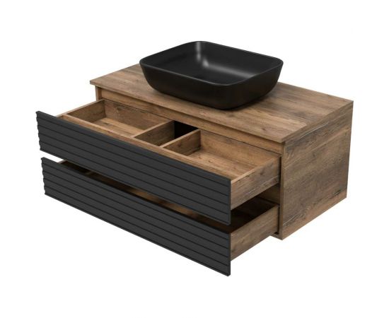 Подвесная тумба Brevita DAKOTA -100 2 ящ. (ДСП Дуб Гал. Черный кварц) DAK-09100-19/02-2Я – изображение 3