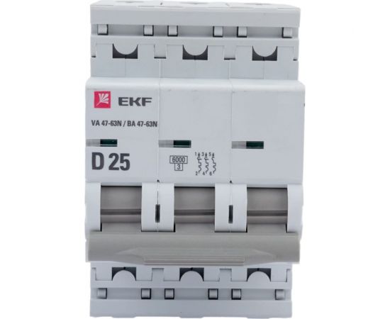 Автоматический выключатель EKF 3P 25А (D) 6кА ВА 47-63N PROxima M636325D – изображение 3