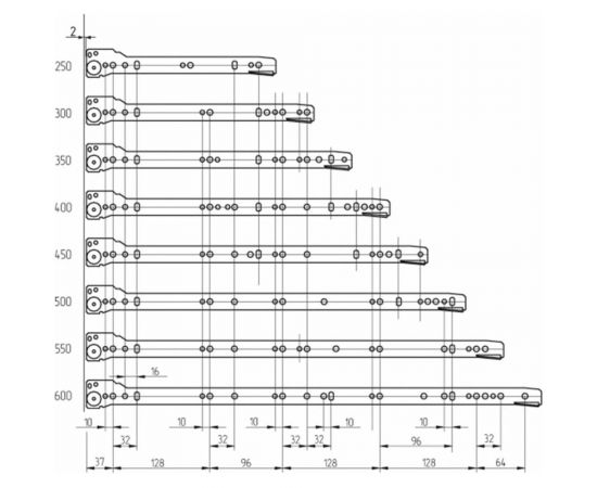 Роликовые направляющие Mebax 450 мм, белые 00-00001621 – изображение 2