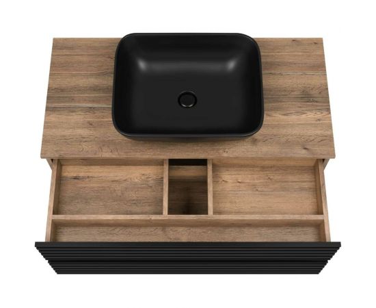 Подвесная тумба Brevita DAKOTA -100 2 ящ. (ДСП Дуб Гал. Черный кварц) DAK-09100-19/02-2Я – изображение 2