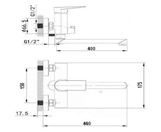 Смеситель для ванной WISENT с изливом 40 см и душем 22243 – изображение 2