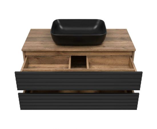 Подвесная тумба Brevita DAKOTA -100 2 ящ. (ДСП Дуб Гал. Черный кварц) DAK-09100-19/02-2Я – изображение 6