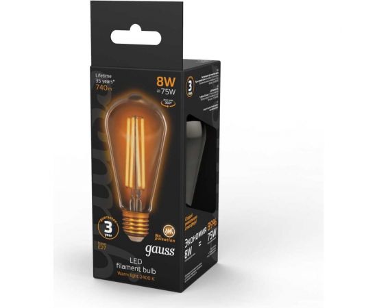 Лампа Gauss LED Filament ST64 E27 8W Golden 740lm 2400К 157802008 – изображение 3