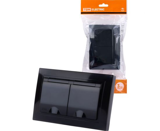 Двойная розетка TDM 2П+З с защитными шторками и крышкой 16А 250В IP44 антрацит Таймыр SQ1814-0876 
