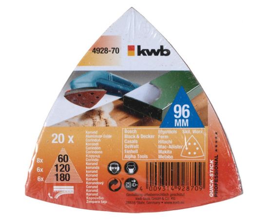 Шлифлист DELTA (20 шт; 96 мм; 60/120/180) KWB 4928-70 – изображение 2