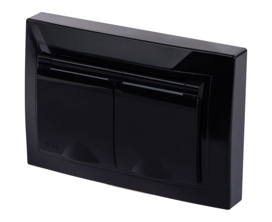 Двойная розетка TDM 2П+З с защитными шторками и крышкой 16А 250В IP44 антрацит Таймыр SQ1814-0876 – изображение 2