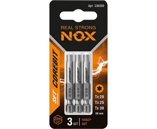 Набор бит (3 шт; Tx20, 25, 30; 50 мм; карта; E6.3) NOX 336009 