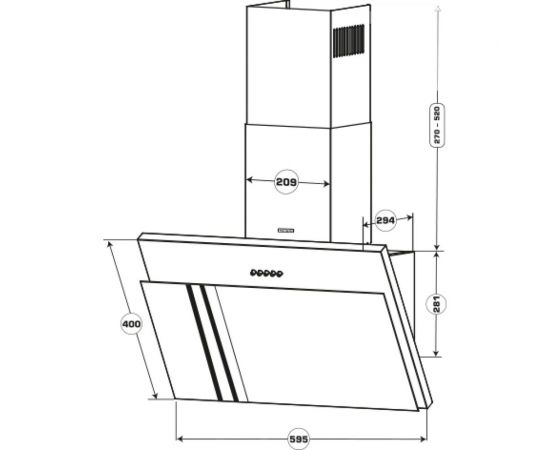 Наклонная вытяжка Centek ширина 60 см, металл, 600 м3/час (68 Вт), 3 скорости, LED, CT-1826-60 Black – изображение 2