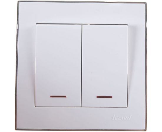 Двойной выключатель с подсветкой LEZARD RAIN белый с бок. вст. Хром 703-0225-112 