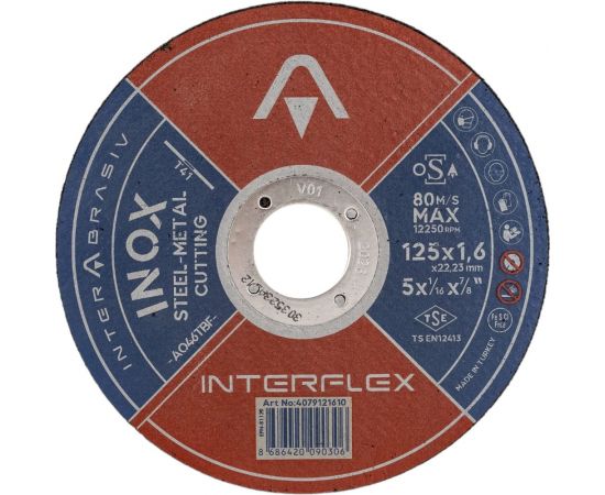 Круг отрезной круг INOX A046TBF 125x1.6x22 мм, Т41, нержавеющая сталь, металл Interflex 4079121610 