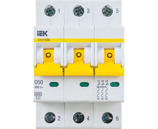 Автоматический выключатель IEK ВА47-60M 3Р 50А 6кА D MVA31-3-050-D 
