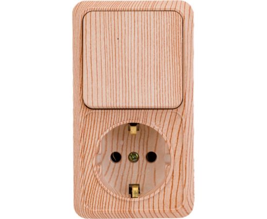 Блок: розетка с выключателем Intro Quadro вертикальный 16А-250В, IP20, открытая установка, сосна, Б0053888 