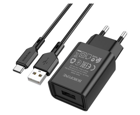 Сетевое зу Borofone ba68a glacier + кабель am-type-c 1 метр, 2.1а, чёрный 23752-BA68ABKT – изображение 6