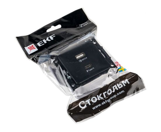 Механизм розетки EKF Стокгольм с 2USB type-A + type-C черный PROxima EZR-2USB-type-C – изображение 4