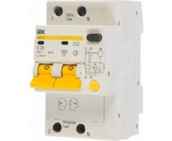Автоматический дифференциальный выключатель тока IEK 2п 3.5модуля C 25A 10mA тип AC 4.5kA АД-12 ИЭК MAD10-2-025-C-010 – изображение 2