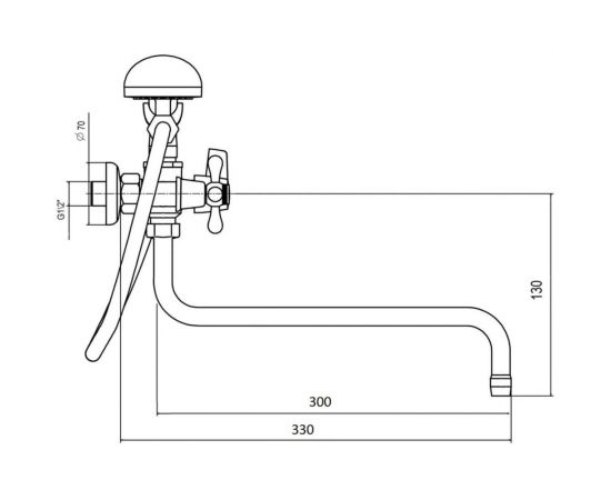Смеситель для ванной WISENT с изливом 30 см и душем 2266 – изображение 3
