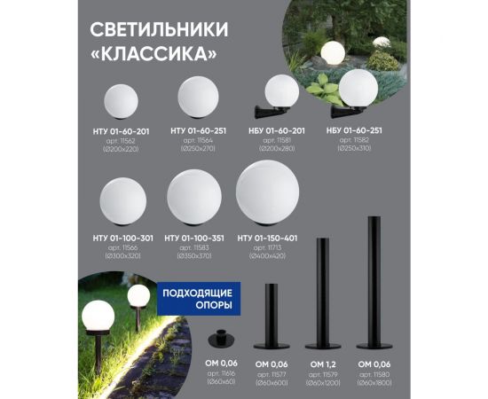 Садово-парковый светильник FERON ПМАА, 230V E27, d=400мм, молочно-белый (на столб), НТУ 01-150-401 11713 – изображение 3