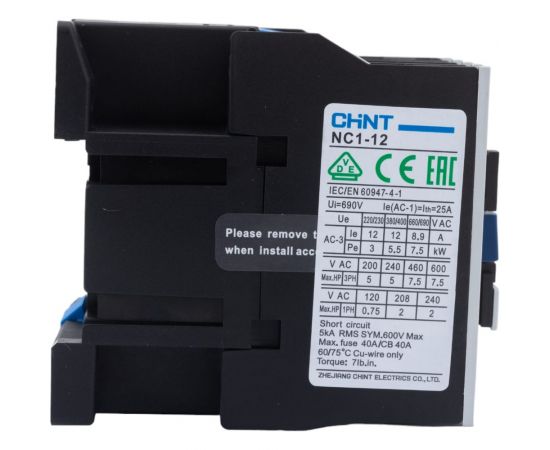 Контактор CHINT NC1-1210 12А 230В/АС3 1НО 50Гц (R) 221358 – изображение 2