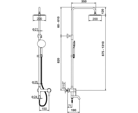 Душевая стойка WISENT со смесителем, круглым тропическим душем и лейкой из нержавеющей стали W3501 – изображение 2