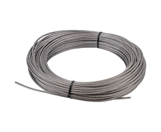 Нержавеющий трос KREPFIELD 4 мм, сталь А2, плетение 7x7, средней мягкости, 50 м 8379А2ТРОС4ММ-50 