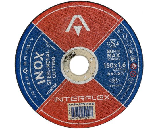Круг отрезной круг INOX A060TBF 150x1.6x22 мм, Т41, нержавеющая сталь, металл Interflex 4079151610 