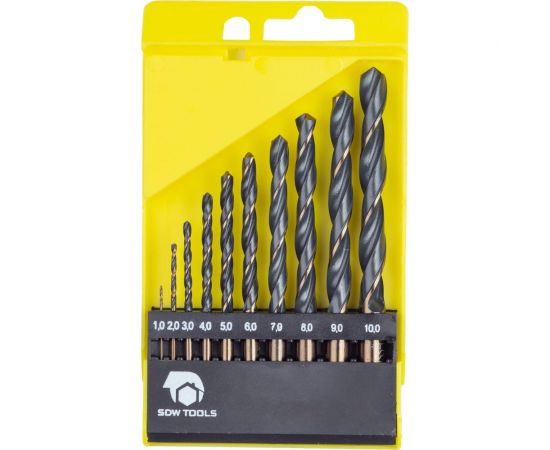 Набор сверл по металлу в пластиковой коробке (10 шт; 1-10 мм; шаг 1 мм; HSS-G) SDW TOOLS se00001 – изображение 2