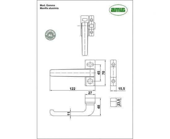 Оконная ручка-засов Amig алюминий, черная, левая Gamma (IZ) NE – изображение 2
