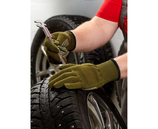 Трикотажные 2-слойные перчатки с ПВХ Фабрика перчаток 10 класс, 6 нитей, олива L 6-10-2С-ОЛ-(L) – изображение 7