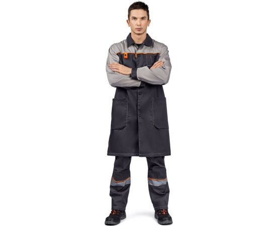 Мужской халат ТЕХНОСЭЙФ ДОН ЭК, темно-серый/серый/оранжевый, р.104-108/182-188 4687203159757 