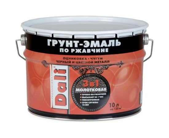 Молотковая грунт-эмаль по ржавчине 3 В 1 DALI Зеленая 10 Л 1 43774 