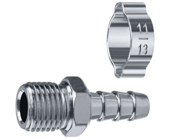 Переходник ЗУБР Профессионал штуцер ""елочка"" 8 мм - 1/4""M, с обжимным хомутом 64924-1/4-08 