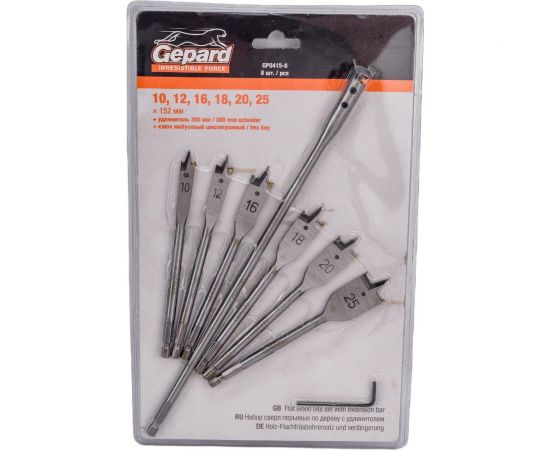 Набор сверл перьевых по дереву 8 предметов Gepard GP0415-8 