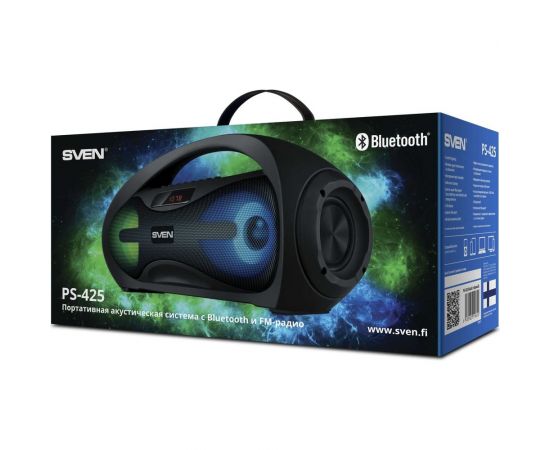 Портативная колонка SVEN АС PS-425 черная, 12 Вт, Bluetooth, FM, USB, microSD, LED-дисплей, 1500 мА*ч SV-019624 – изображение 6