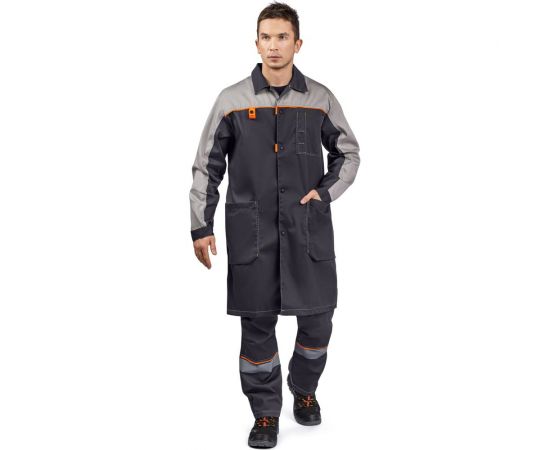 Мужской халат ТЕХНОСЭЙФ ДОН ЭК, темно-серый/серый/оранжевый, р.104-108/182-188 4687203159757 – изображение 4