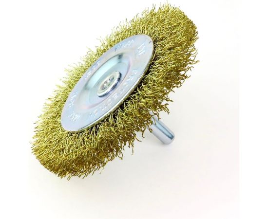 Щетка дисковая для дрели 75x7 мм, хв-к 6 мм, проволока гофр. латунир-я сталь 0.3 мм SIT 0889 – изображение 2