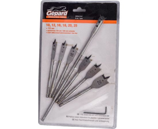 Набор сверл перьевых по дереву 8 предметов Gepard GP0415-8 – изображение 3