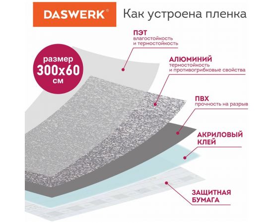 Самоклеящаяся пленка DASWERK (алюминиевая защитная фольга для кухни и дома; 0,6x3 м; серебро; узор) 607846 – изображение 5