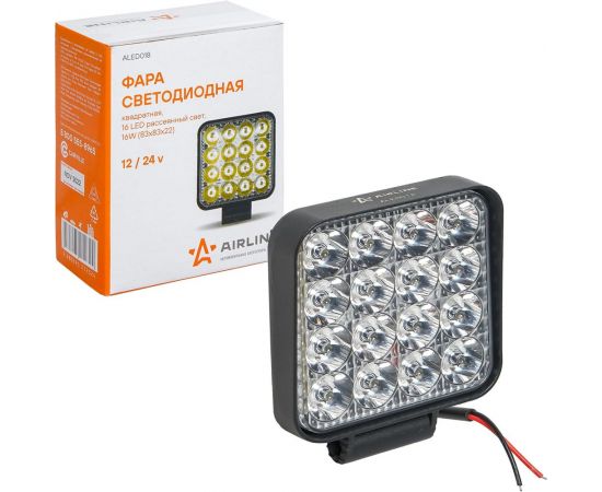 Светодиодная фара Airline квадратная, 16 LED рассеянный свет, 16 Вт, 83х83х22, 12/24 В ALED018 