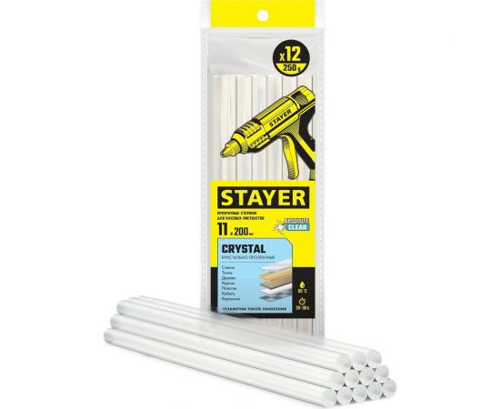 Прозрачные универсальные клеевые стержни STAYER Crystal 11х200 мм, 12 шт 0682-12 