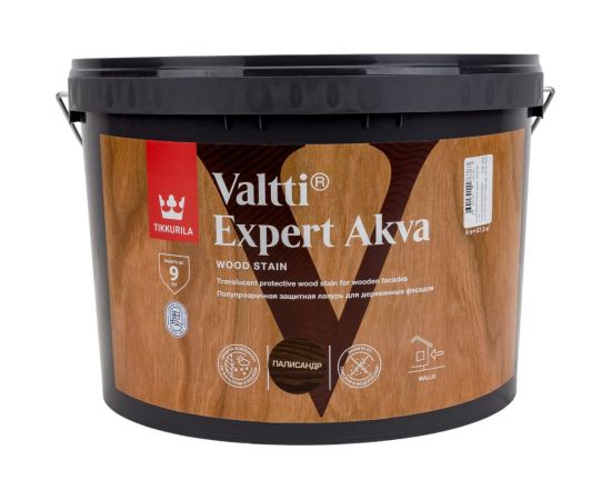 Лазурь TIKKURILA VALTTI EXPERT AKVA высокоэффективная защитная, полуматовая, палисандр 9л 700009600 