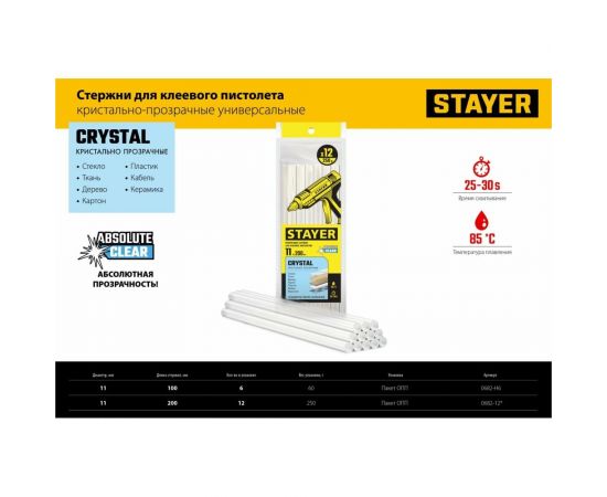 Прозрачные универсальные клеевые стержни STAYER Crystal 11х200 мм, 12 шт 0682-12 – изображение 3