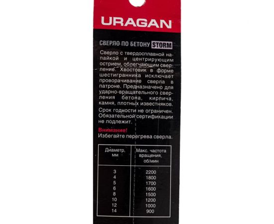Сверло Uragan Storm по бетону шестигранный хвостовик 13x300 мм 901-22424-300-13 – изображение 2