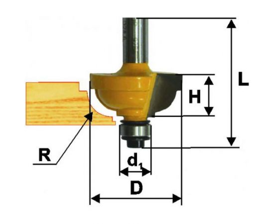 Фреза кромочная калевочная (25.4х13 мм; R 4.8 мм; хвостовик 8 мм) по дереву Энкор 9284 