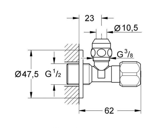 Угловой вентиль GROHE 1/2?-3/8? для подключения смесителей, хром 2201700M – изображение 2
