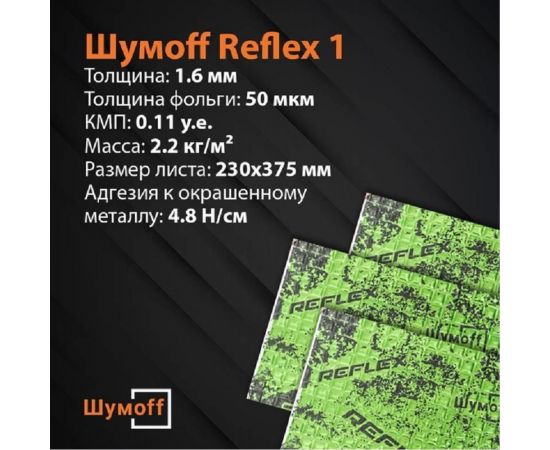 Вибродемпфирующий материал Шумофф Reflex 1 15 листов в пачке НФ-00001876 – изображение 4