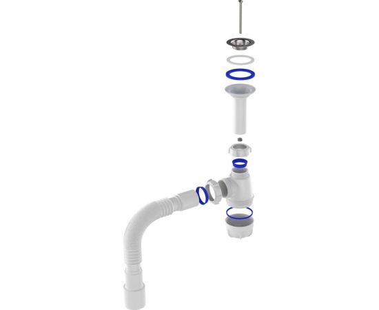 Сифон для умывальника 1 1/4"х40 с удлинённой горловиной с мет.реш. с г.т. 40x40/50 Aquant S2015-35-MR – изображение 5